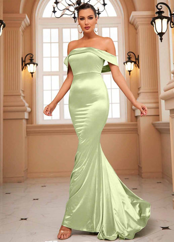 Лайм вечірня сукня годе, з відкритими плечима SHEIN однотонна