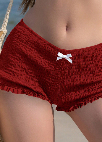 Бордовые купальные трусики-плавки однотонные SHEIN