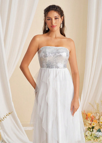 Белое вечернее, праздничный платье бандо SHEIN однотонное