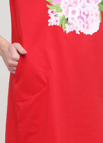Алое домашнее платье Трикомир с цветочным принтом