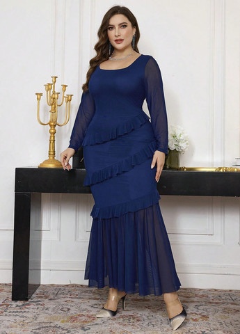 Темно-синее вечернее платье силуэтная, годе SHEIN однотонное