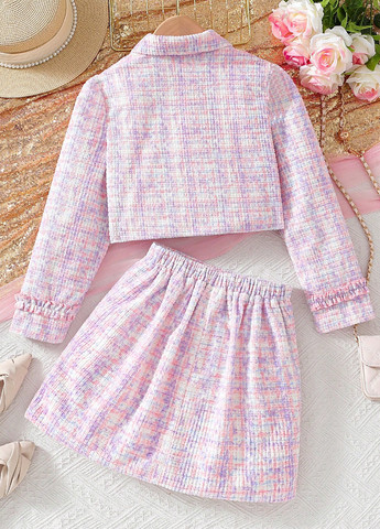 Розовый демисезонный костюм (жакет, юбка) юбочный SHEIN