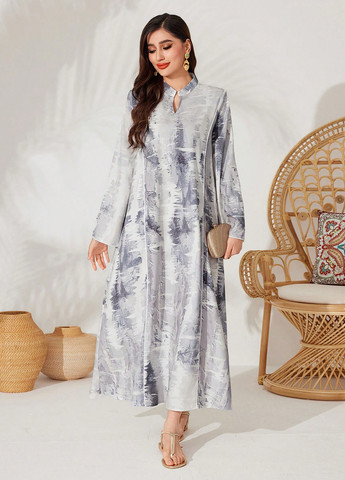 Серое кэжуал платье а-силуэт SHEIN тай-дай