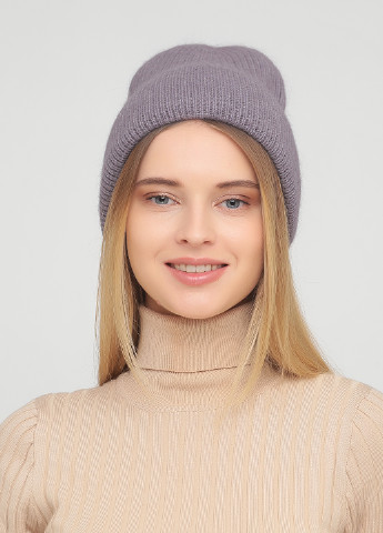 Тепла зимова ангорова жіноча шапка без підкладки 340209 Merlini біні однотонна сливова кежуал ангора