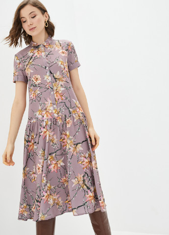 Лиловое кэжуал платье рубашка Jhiva с цветочным принтом