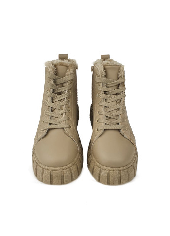 Зимние женские зимние ботинки бежевые на платформе и шнуровке Fashion из искусственной кожи