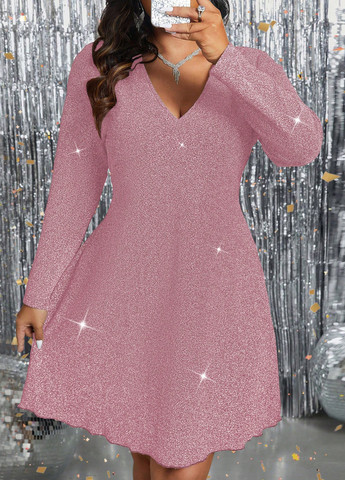 Світло-рожева святковий, коктейльна сукня кльош SHEIN однотонна