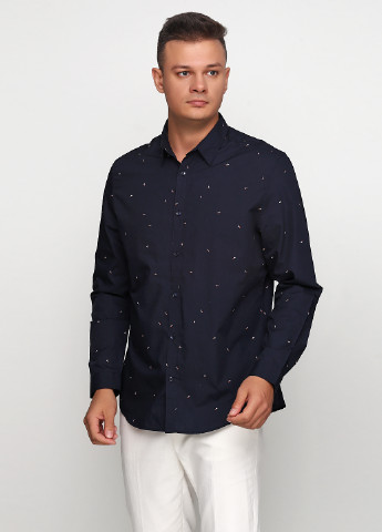 Темно-синяя классическая рубашка с рисунком H&M с длинным рукавом