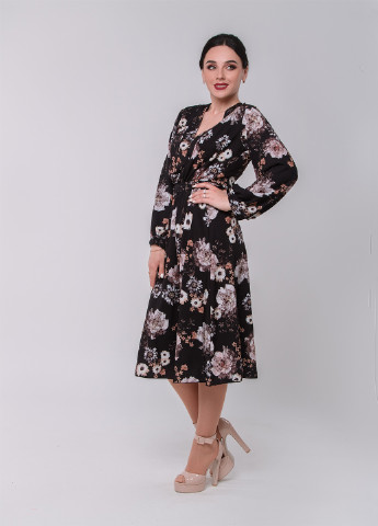 Черное кэжуал платье клеш Alpama с цветочным принтом