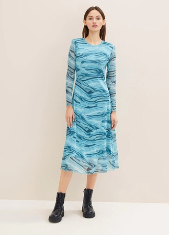 Бирюзовое кэжуал платье Tom Tailor с абстрактным узором