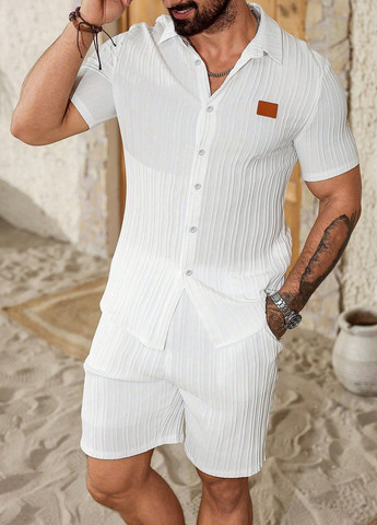 Білий літній костюм (сорочка, шорти) з сорочкою, з шортами SHEIN