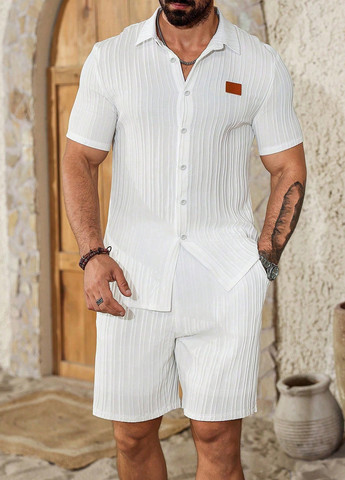 Білий літній костюм (сорочка, шорти) з сорочкою, з шортами SHEIN