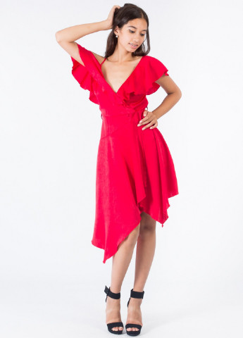 Красное кэжуал платье клеш, на запах NA-KD однотонное