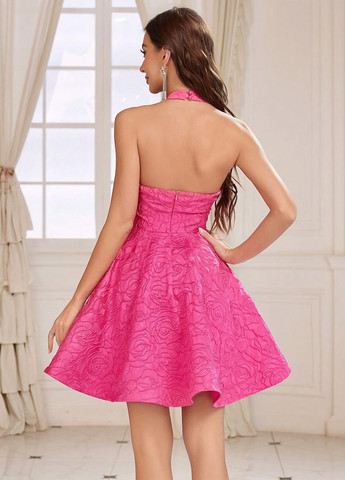 Малинова вечірня, коктейльна, святковий сукня з спідницею-сонце, з відкритою спиною SHEIN однотонна