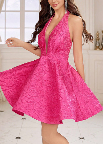 Малинова вечірня, коктейльна, святковий сукня з спідницею-сонце, з відкритою спиною SHEIN однотонна