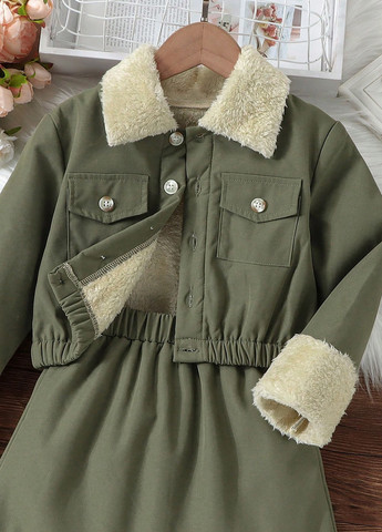 Оливковий (хакі) демісезонний комплект (куртка, спідниця) SHEIN