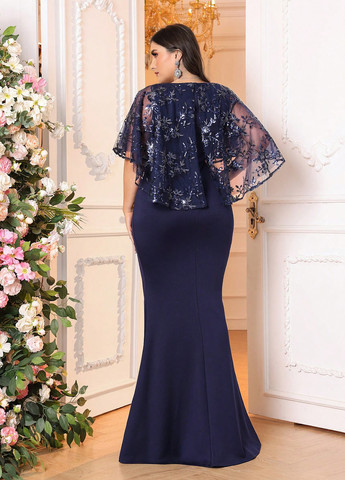 Темно-синее вечернее платье годе SHEIN однотонное