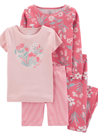 Розовая всесезон пижама для девочки carters футболка + шорты Carter's