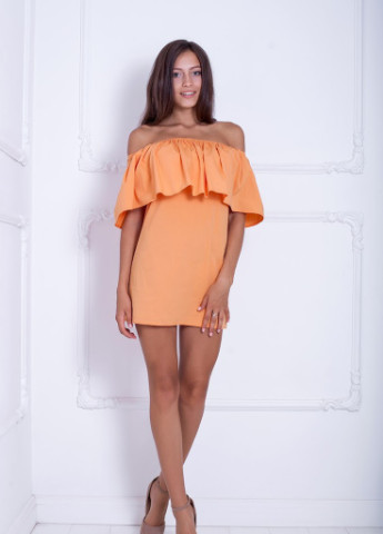 Оранжевое кэжуал симпатичное платье-мини свободного кроя с открытыми плечами и баской morton Podium однотонное