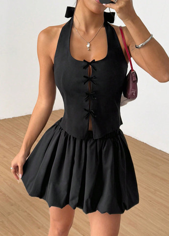 Чорний літній комплект (топ, спідниця) SHEIN