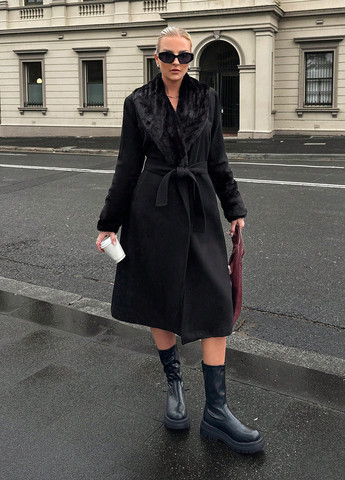 Чорне зимнє Пальто однобортне SHEIN