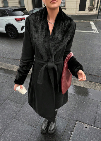 Чорне зимнє Пальто однобортне SHEIN