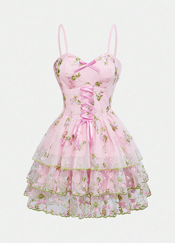 Розовое коктейльное, вечернее платье SHEIN с цветочным принтом