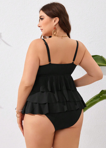 Черный летний купальник (майка, трусики) танкини, раздельный SHEIN