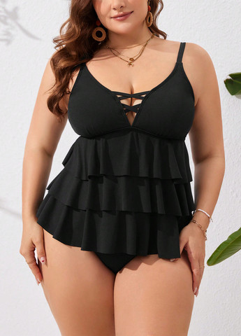 Черный летний купальник (майка, трусики) танкини, раздельный SHEIN