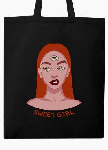 Еко сумка шоппер чорна Мила дівчина Діджитал Арт (Sweet girl Digital art) на блискавці (9227-1634-BKZ) MobiPrint (236265413)