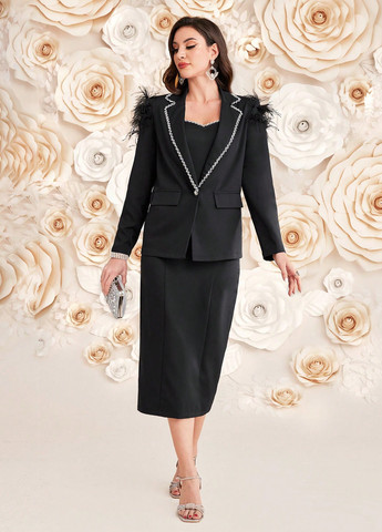 Черный демисезонный комплект (платье, жакет) SHEIN