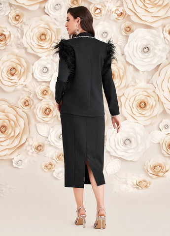 Черный демисезонный комплект (платье, жакет) SHEIN