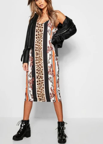 Комбинированное кэжуал платье Boohoo однотонное