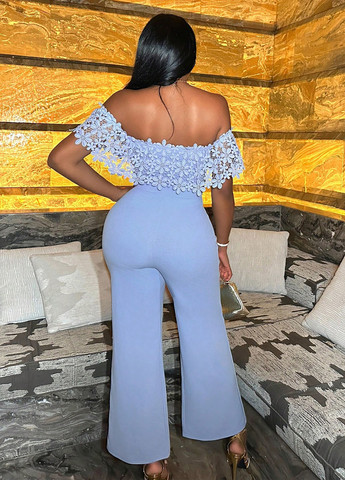 Комбінезон SHEIN комбінезон-брюки однотонний світло-блакитний вечірній поліестер