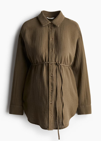 Оливковковая (хаки) кэжуал рубашка однотонная H&M