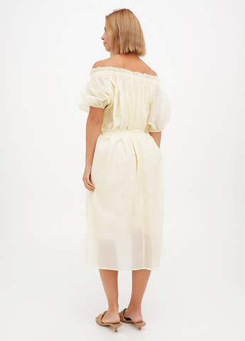 Світло-бежева кежуал сукня з відкритими плечима My Star однотонна