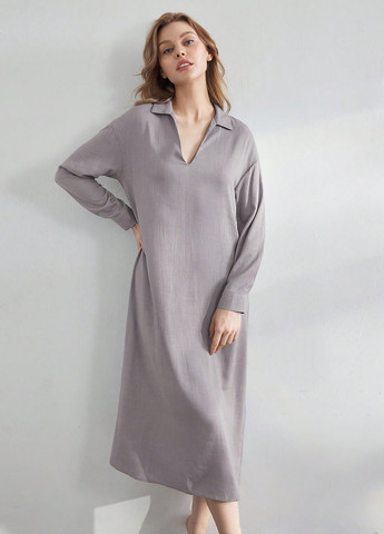 Сіро-бежева домашній сукня а-силует SHEIN однотонна