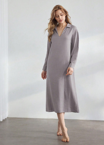 Сіро-бежева домашній сукня а-силует SHEIN однотонна
