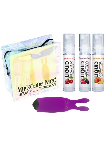 Набор из 3-х вкусов стимулирующего лубриканта Amoreane Med (3х10мл) и вибропули Purple Adrien Lastic (252383366)