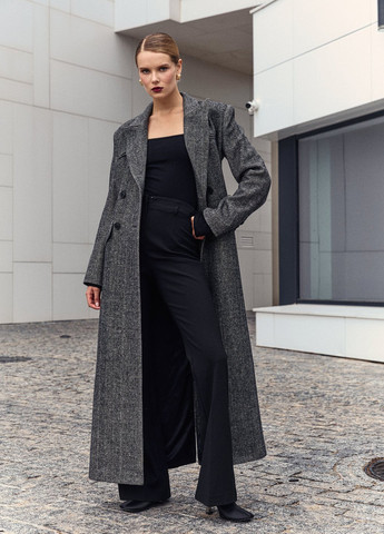 Сіре демісезонне Пальто двобортне Gepur