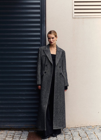 Сіре демісезонне Пальто двобортне Gepur