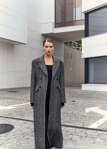 Сіре демісезонне Пальто двобортне Gepur