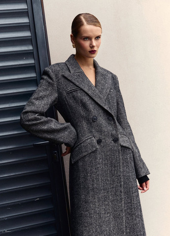 Сіре демісезонне Пальто двобортне Gepur