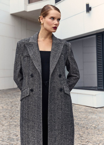 Сіре демісезонне Пальто двобортне Gepur