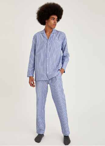 Комплект(реглан, брюки) DeFacto рубашка + брюки голубая домашняя полиэстер, хлопок