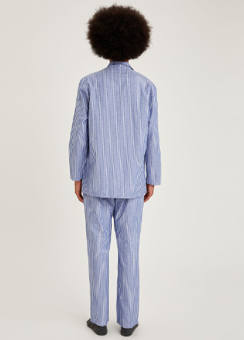 Комплект(реглан, брюки) DeFacto рубашка + брюки голубая домашняя полиэстер, хлопок