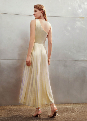 Золотой вечернее, коктейльное платье плиссированное SHEIN однотонное