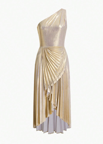 Золотой вечернее, коктейльное платье плиссированное SHEIN однотонное