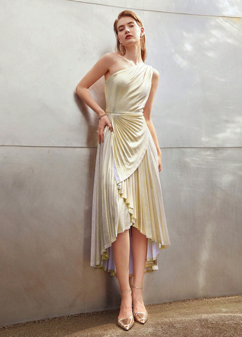 Золотой вечернее, коктейльное платье плиссированное SHEIN однотонное