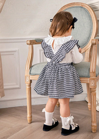 Черно-белый летний комплект (блуза, сарафан) SHEIN